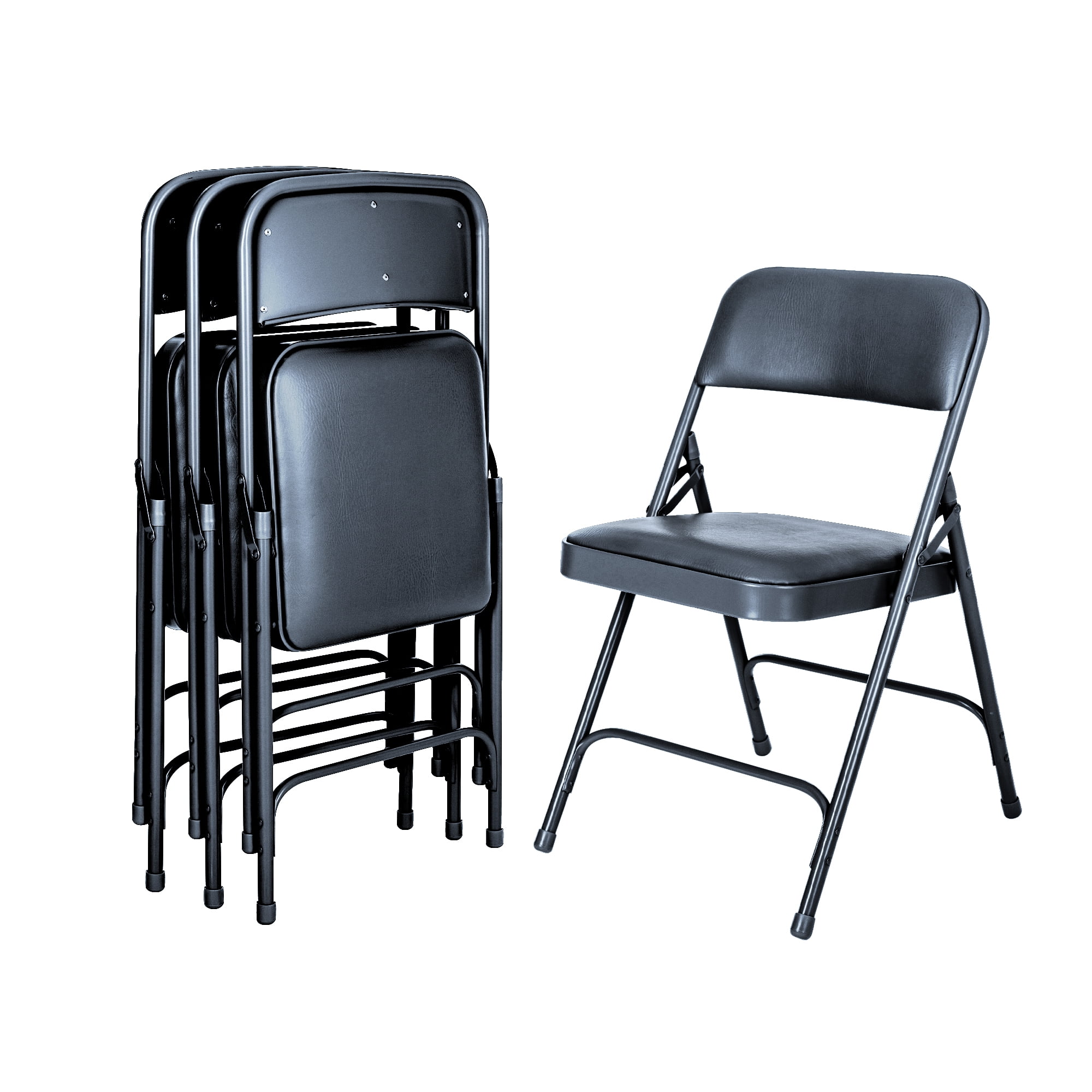 Hampden Furnishings Bernadine Collection Vinyl Folding Chair, Midnight Blue, Pack of 4