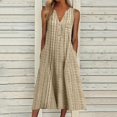 thumbnail image 2 of CNKOO Nouvelles Robes Décontractées Femmes Mode Féminine Décontractée Sans Manches à Col Boutonné à Rayures Imprimées avec Poche Robe Maxi Robes pour Femmes Été, 2 of 6