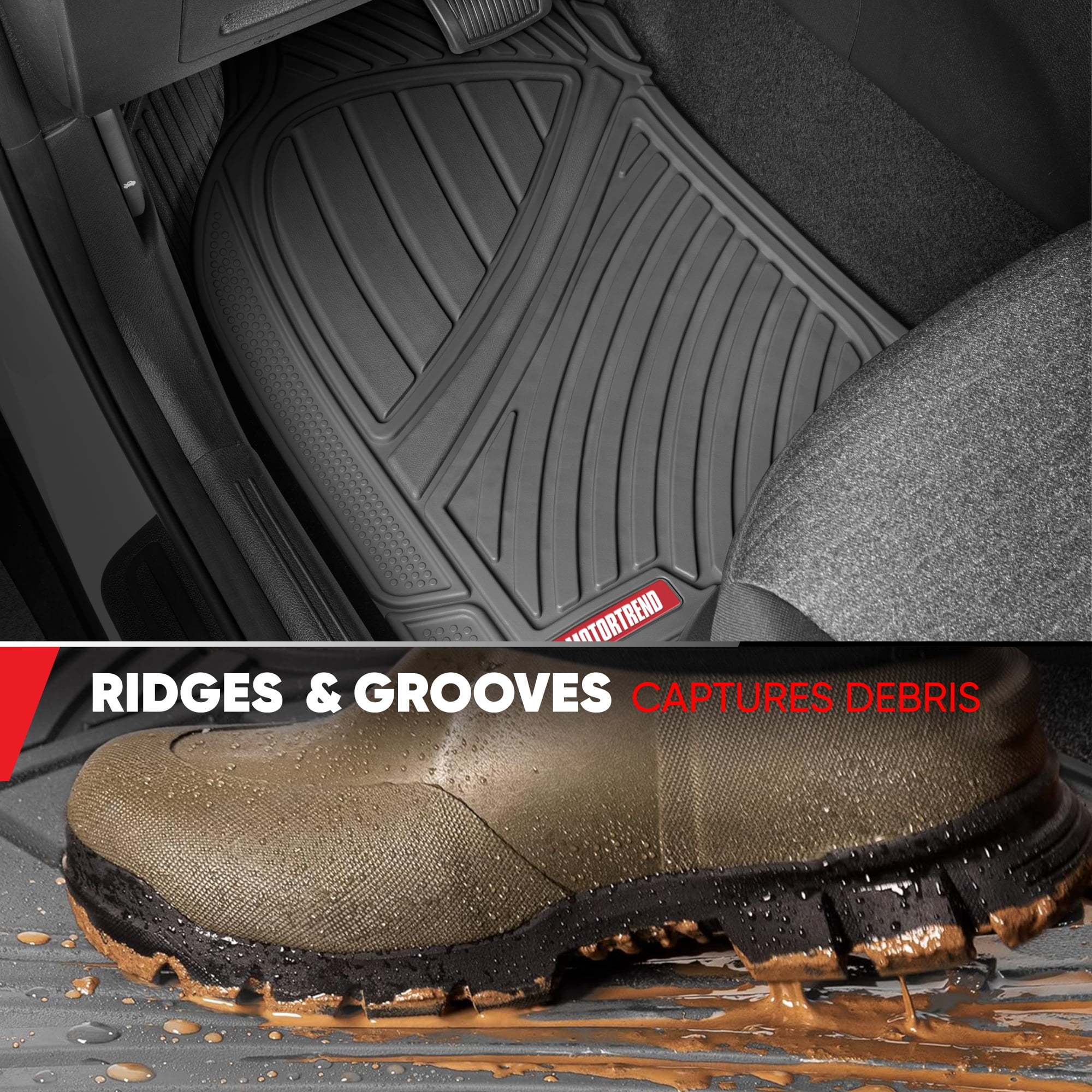 Motor Trend 3-Row Heavy Duty Rubber Floor Mats & Liners for Car SUV Van, Front 2nd & 3rd Row Durable Polymerized Latex Full Interior Protection, Extra-High Ridgeline Design, Gray