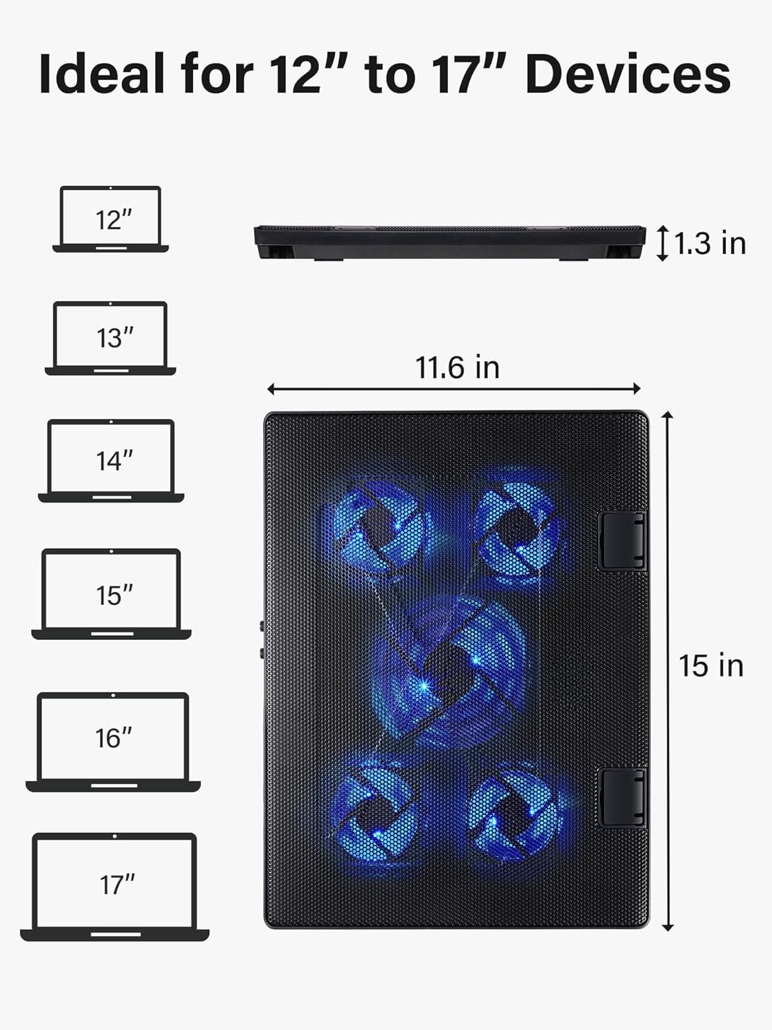 Laptop Cooling Pad, Laptop Cooler with 5 Quiet Fans for 12"-17" Computer PC Notebook Gaming Laptop Fan, Height Adjustable Laptop Cooling Stand Laptop Accessories