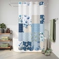 thumbnail image 6 of No Hook Shower Curtain, Blue Floral Shower Curtains for Bathroom with See Through Top Window, Spring Flowers Plants Patchwork Grid Bohemia Waterproof & Washable Bath Curtain Small Stall 36"x78", 6 of 9