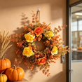 thumbnail image 4 of Artificial Fall Wreath, Autumn Realistic Yellow Orange Rose Christmas Wreath, 14.96 Inch Lightweight Front Door Harvest Floral Hanging Wreath For Front Door Porch Thanksgiving Home Decor,1Pc, 4 of 7