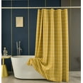 thumbnail image 3 of Extra Long Textured Fabric Shower Curtain 72" Width by 84" Length, Gold Printed Checkered Bathroom Curtains Machine Washable, 3 of 5