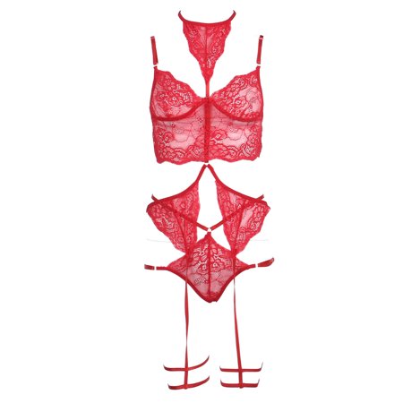 

Binpure 3 Pcs Lady s Lingerie Set Lace Bra High-waist Panties Garters Belt