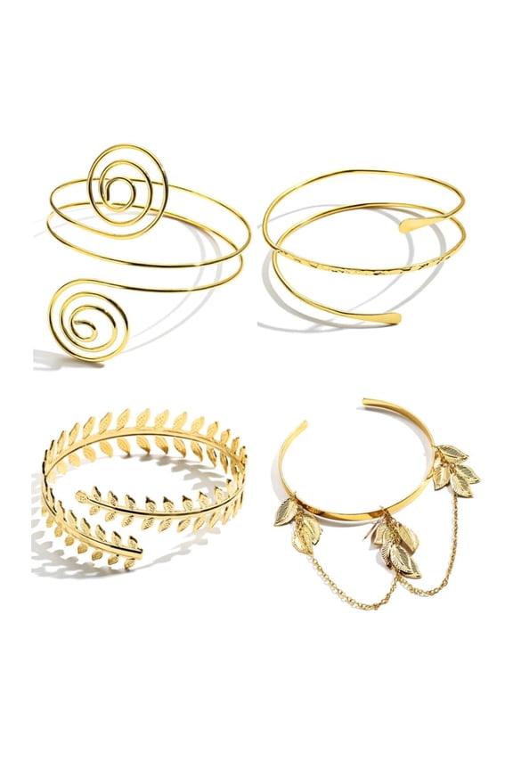 4 Pieces Arm Cuff Upper Arm Band Cuff Minimalist Gold Bracelet Bangle Jewelry