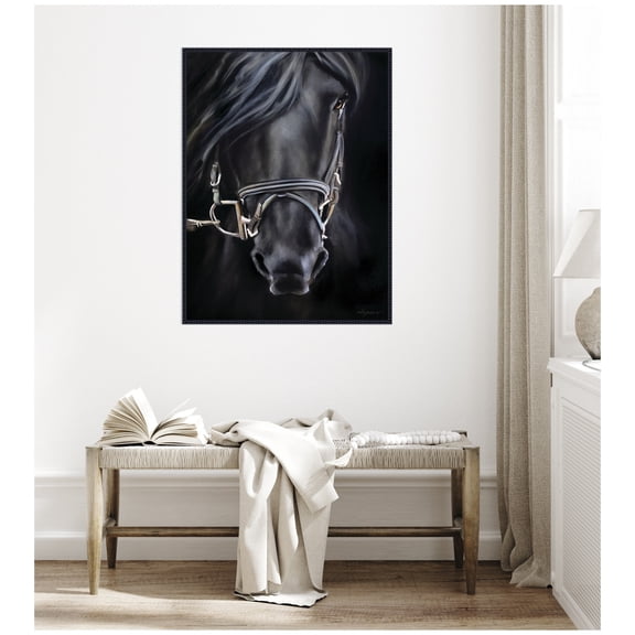 Kate and Laurel Framed Canvas Wall Art Print Ebony Splendor by Mary Sparrow, 32 x 42 Sylvie Beaded Black Frame, Traditional, Animal Art for Wall Decor