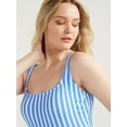 thumbnail image 3 of Time and Tru Women's and Women's Plus Pique Striped Square Neck One Piece Swimsuit, Sizes XS-3X, 3 of 4
