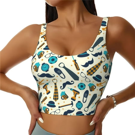 Jgfou Fathers day Print Womens Sports Bra - Padded Workout Sports Bras Crop Tank Top