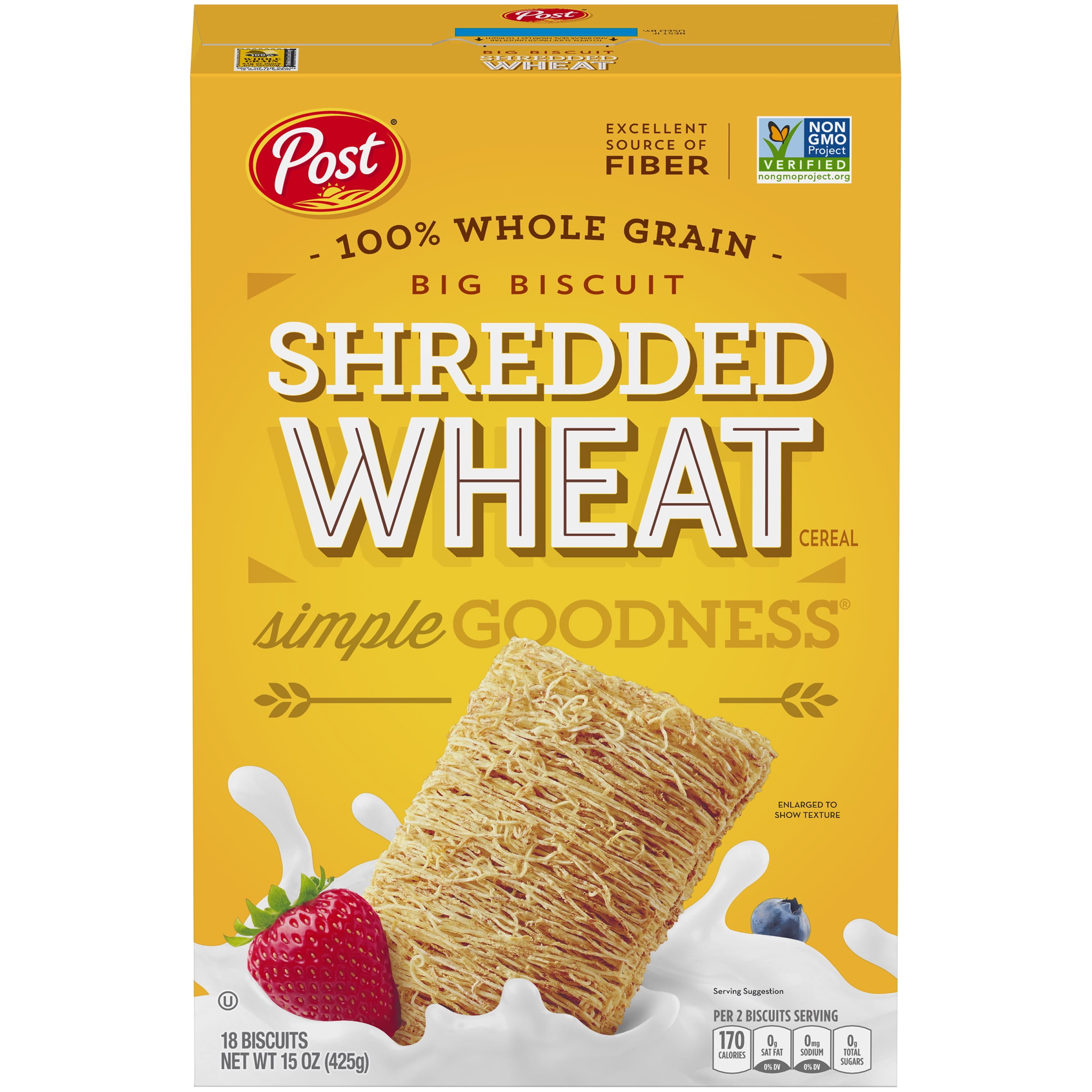 Post Big Biscuit Shredded Wheat, Whole Grain Breakfast Cereal, No Sugar