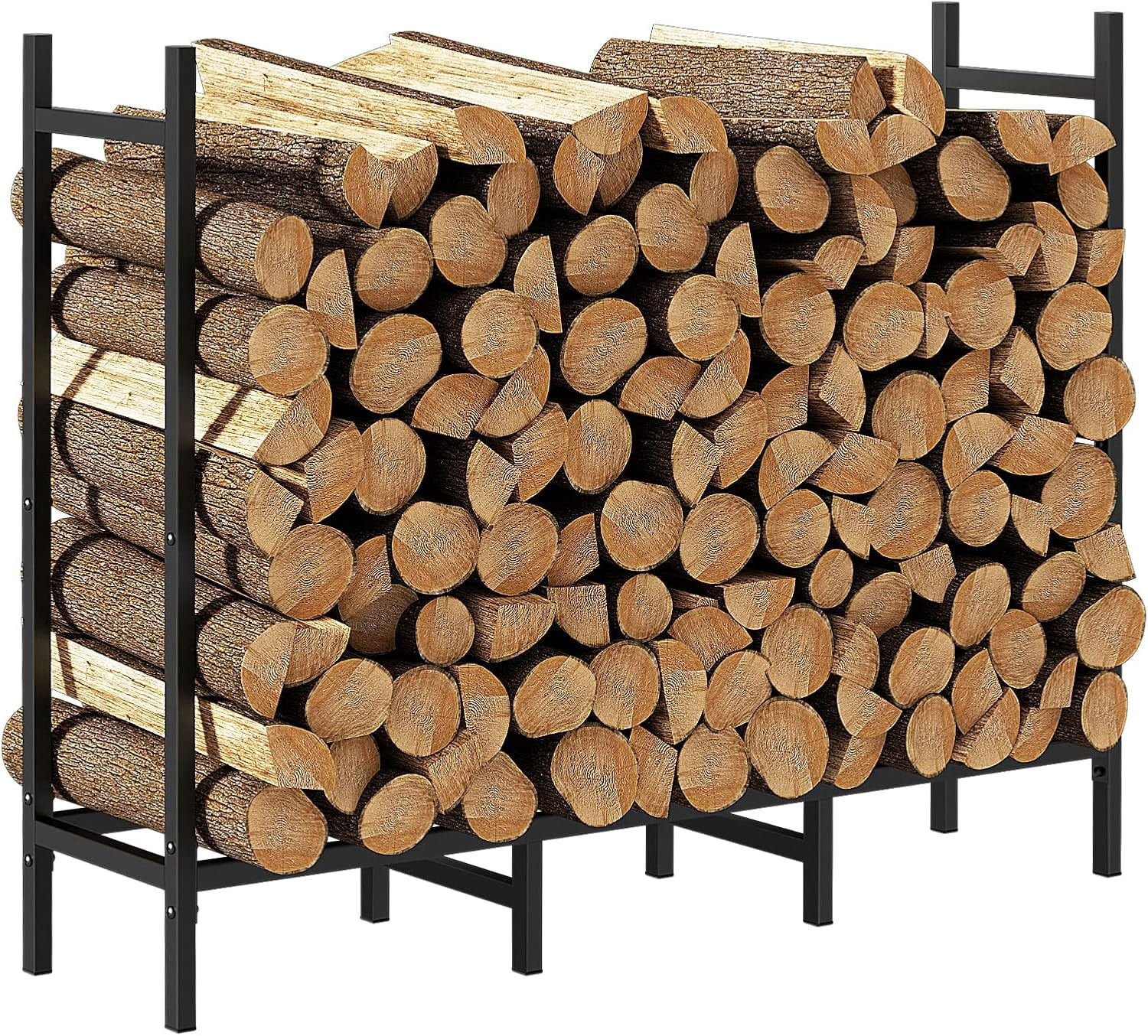Firewood Storage Rack, 12.7 FT Heavy Duty Log Holder with Waterproof Cover for Garden Patio Backyard Lawn Firewood Organizer, Black