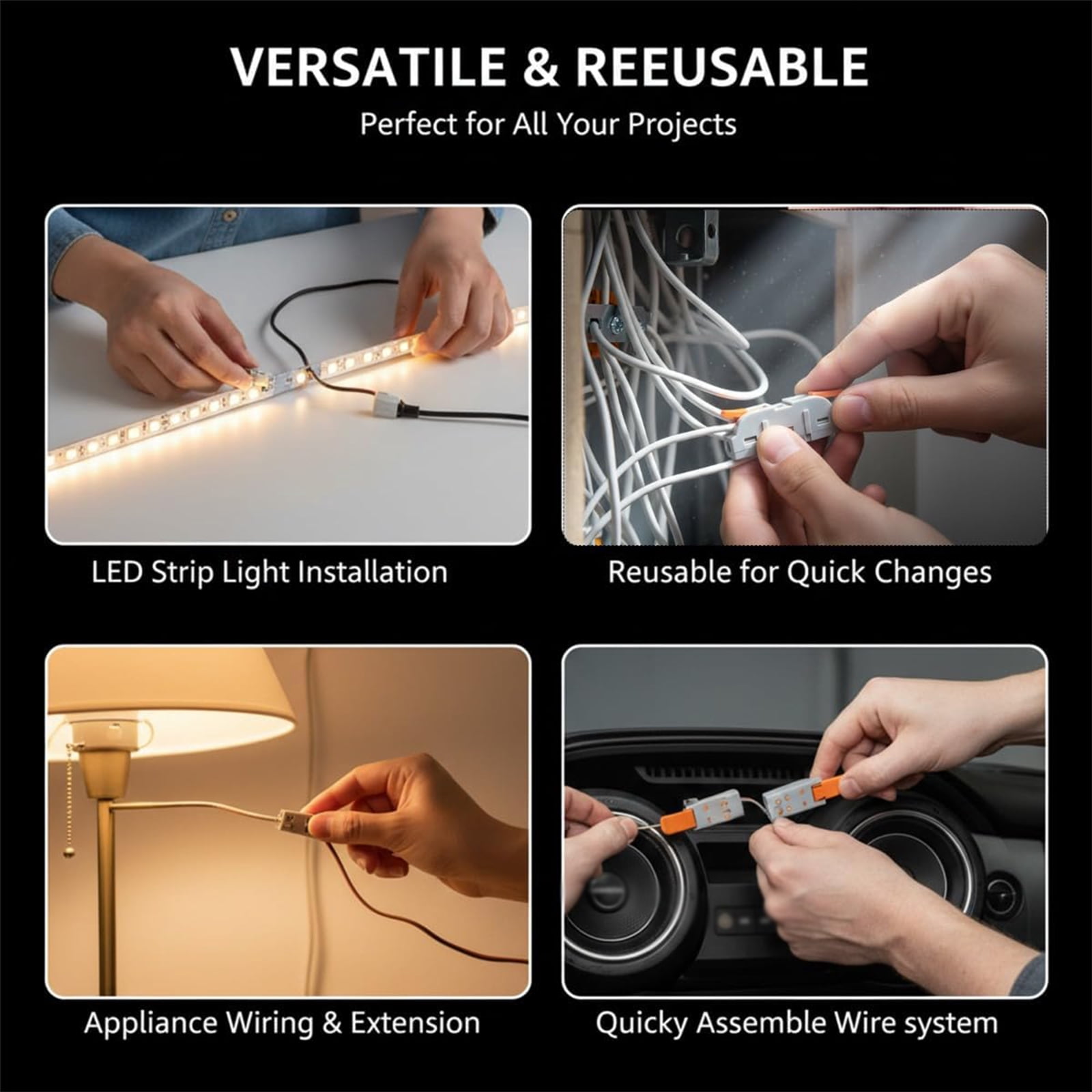 2026 Upgrade Universal Quick Lever Electrical Wire Connectors (24-12 Awg) Assortment (50/100pcs) + Wire Stripper, Home Mini Quick Lever Wire Connectors Push-in,1 in 1 Out (100pc)