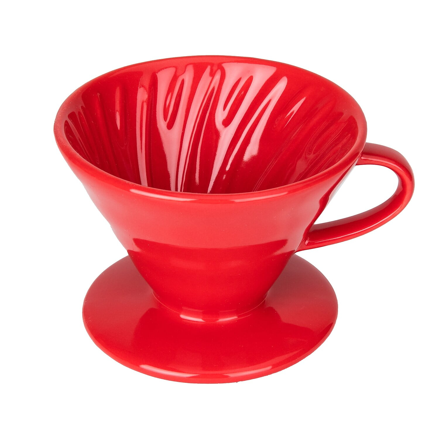Mind Reader Ceramic Dripper, Pour-over Coffee Maker with Spiral Ridge Walls, 2 Cup, Red