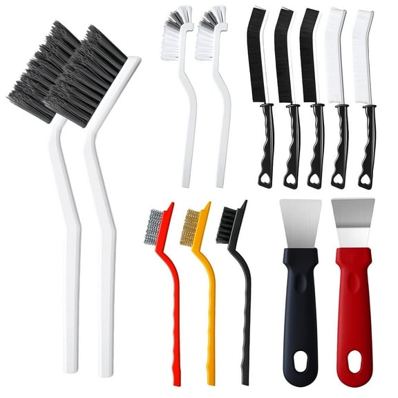 C 14Pcs Crevice Cleaning Brush Set, V Shape Grout Cleaner Brush for Deep Cleaning Gap, Hard Bristle Scrub Brushes Tools, Cleaning Supplies for Household Use, Bathroom, Kitchen, Toilet, Window