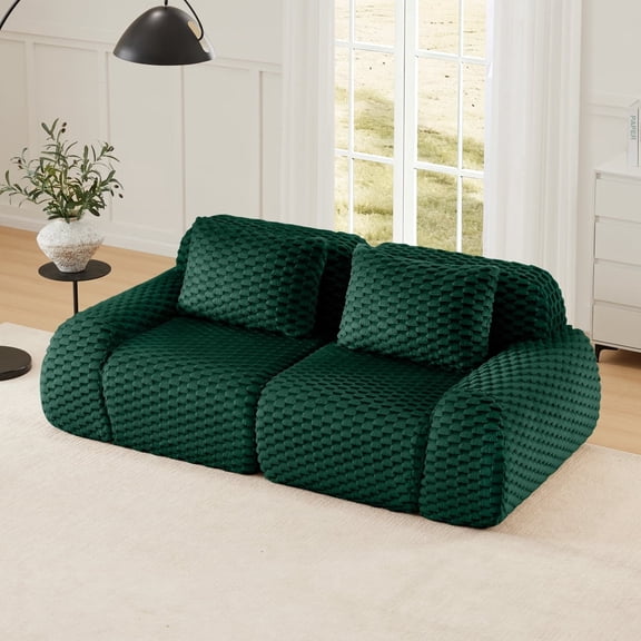 82" Modern Modular Sectional Sofa for Living Room, Flannelette Fabric, Highly Textured, Oversized 2-Seater Couch, Deep Seat, Boneless Sofa, Buckle Connection, Anti-Slip Design, No Assembly, Green