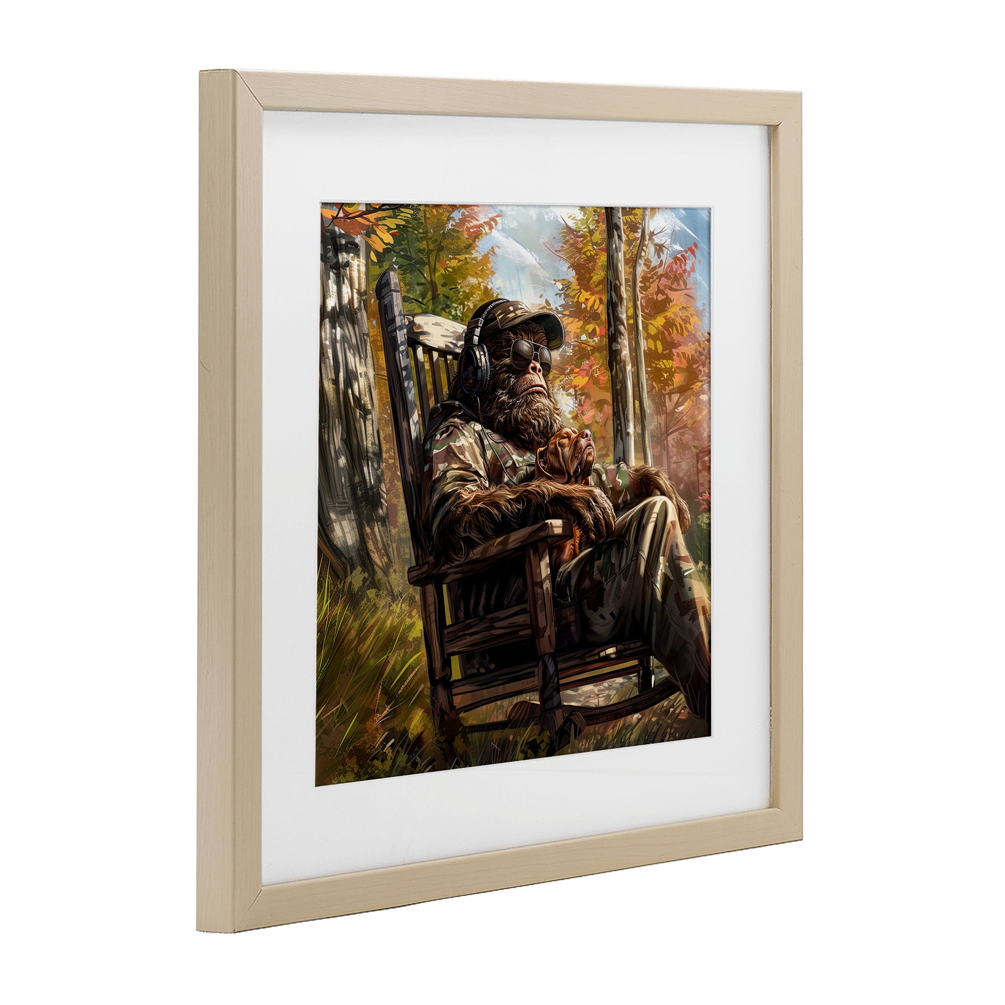Mythical Creature with Headphones Birch Framed Print Under Glass, design by Jim Baldwin