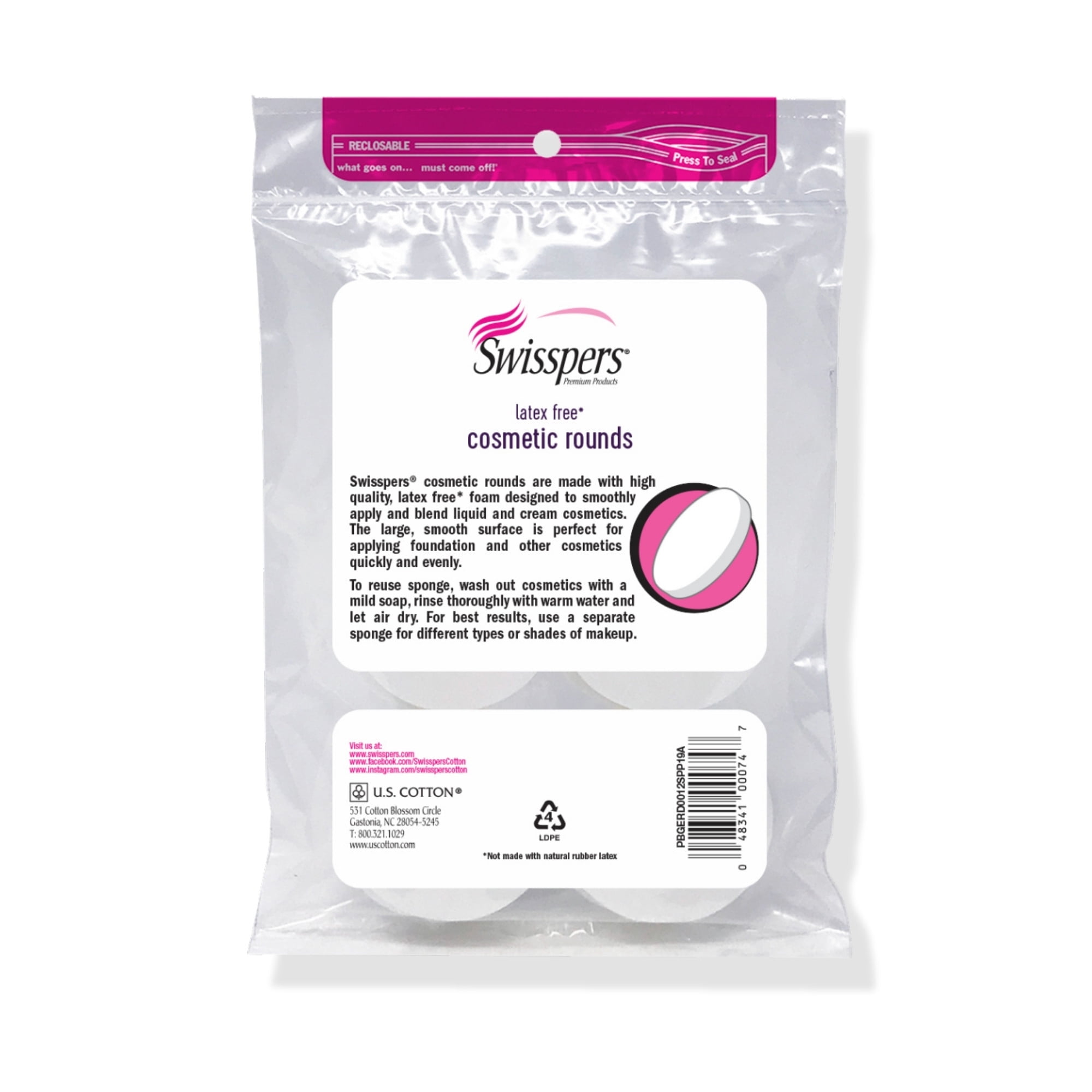 (3 pack) Swisspers Premium Cosmetic Rounds, Makeup Application Sponge, Soft Foam, Cruelty-Free, Vegan, Hypoallergenic, Natural Latex Free, Multi-Purpose Beauty, Green Packaging, 12 Count