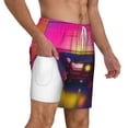 thumbnail image 3 of Picia Neon Cassette Tape pattern Mens Swim Trunks with Compression Liner Stretch Beach Shorts Quick Dry with Zipper Pockets No-Chafing Board Shorts-XX-Large, 3 of 9