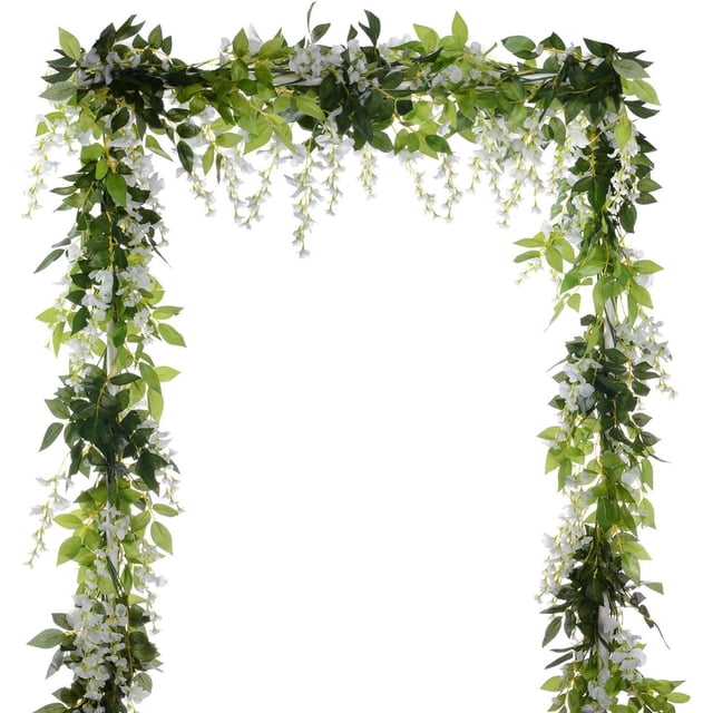 Guirnalda de glicinas de seda de 6,6 pies/pieza, 4 Uds., flor colgante de seda de ratán de vid de glicina artificial Dearhouse (blanco)