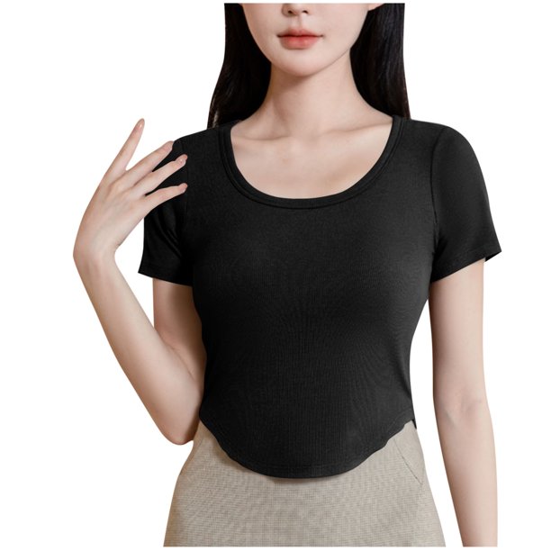 Tops de Manga Corta de las Mujeres Casual, Moda de Color Sólido, con la Almohadilla de Pecho Top de Pijama para las Mujeres