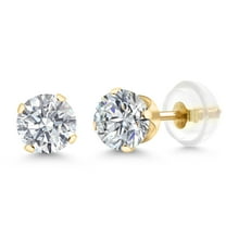 Gem Stone King 14K Yellow Gold White Lab Grown Diamond Earrings for Women | 1.00 Cttw | Gemstone April Birthstone | Round 5MM | E-F Color | VVS-VS Clarity