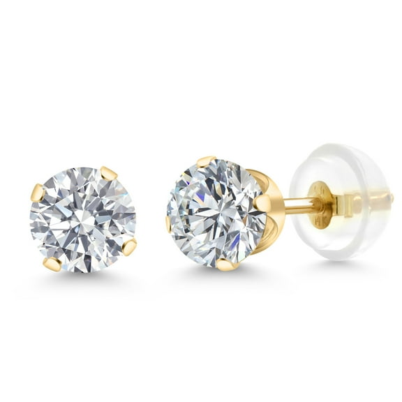 Gem Stone King 14K Yellow Gold White Lab Grown Diamond Earrings for Women | 1.00 Cttw | Gemstone April Birthstone | Round 5MM | E-F Color | VVS-VS Clarity