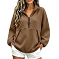 thumbnail image 3 of Zynoxe Women's Pullover Sweatshirt Classic Stand Collar Half Zip Sweatshirt for Women Relaxed Drop Shoulder Long Sleeve Sweatshirt Fashion Color Block Top with Pockets & Elastic Ribbed Cuffs XL, 3 of 8