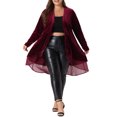 thumbnail image 2 of Agnes Orinda Women's Plus Size Cardigan Ruffled Asymmetric Open Front Long Velvet Jackets 2X Burgundy, 2 of 6