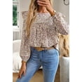 thumbnail image 2 of Ruffle Shoulder Crochet Detail Floral Print Blouse for Women Beige Small, 2 of 5