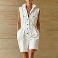 thumbnail image 5 of Yteetum Women's Summer Button Down Jumpsuits Rompers Oversized Turndown Collared Short Jumpsuit Women Casual Solid Stand Collared Loose Lightweight Comfy Overalls, 5 of 9