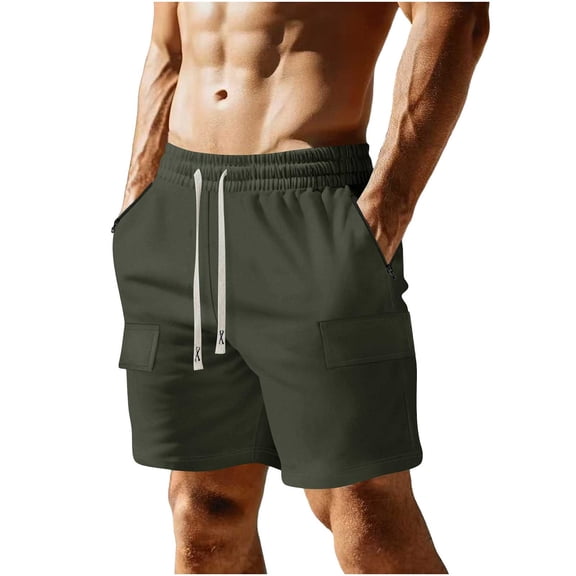 Kvture Men's Corduroy Shorts Casual Elastic Waist with Drawstring Textured Lightweight Summer Beach Shorts with Pockets Army Green XXL