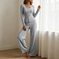 thumbnail image 4 of LEKWK Lounge Sets for Women Ribbed Long Sleeve Slim Fit Top with Cute Bows and Wide Leg Pants Matching Outfits 2 Piece Casual Sleepwear, 4 of 9