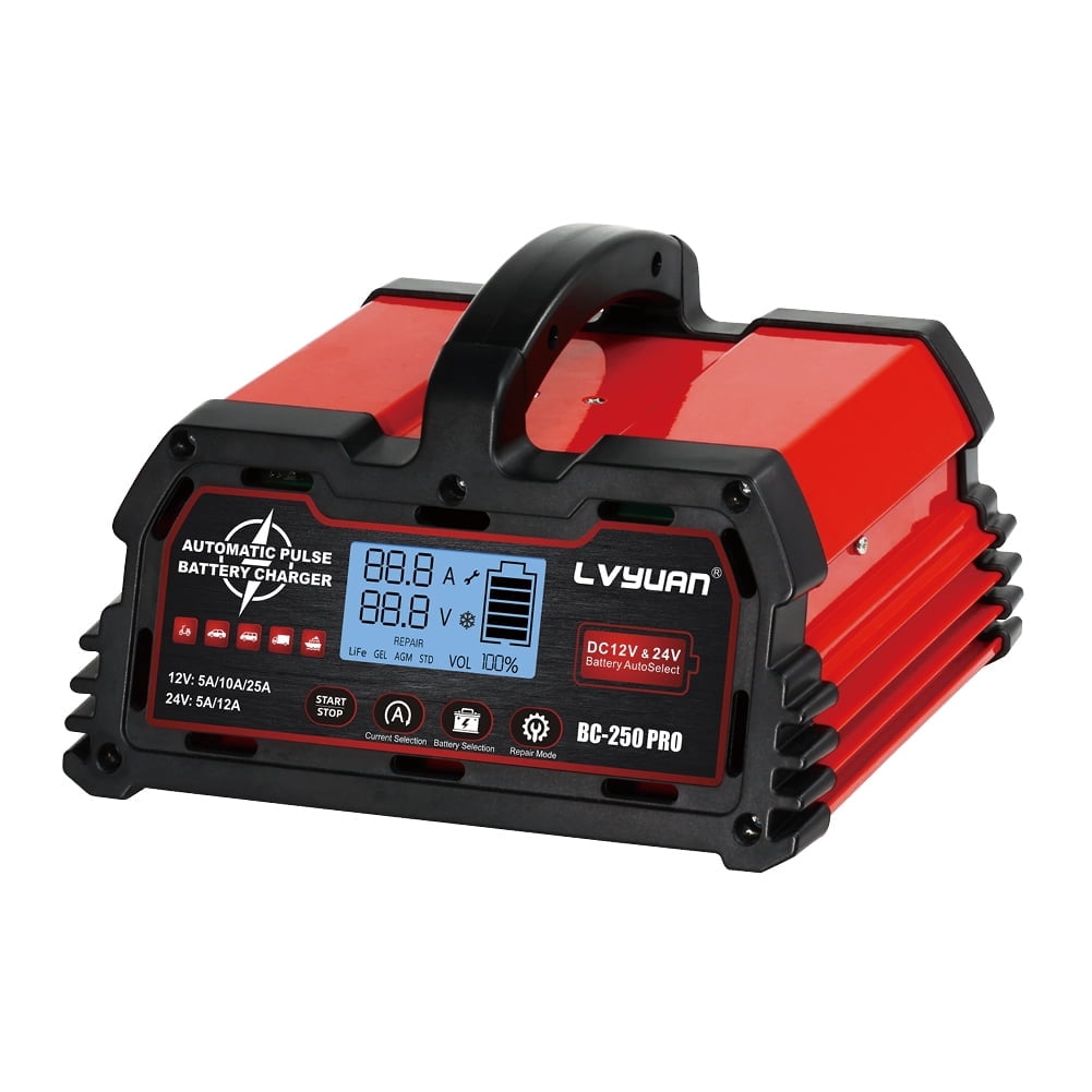 LVYUAN 25A 12V/24V Automotive Battery Charger Float & Trickle Battery Charger Maintainer Desulfator for Car, Truck, Motorcycle, lawn mower, LiFePO4 & Lead-Acid Batteries