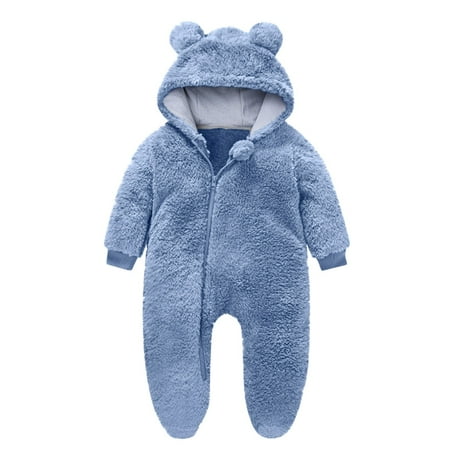 

KkSLirnhs Toddler Girl Winter Coat Jackets For Girls Size 6M-2Y Baby Crawling Clothes Long Jumpsuit Baby Solid Color Plush Jumpsuit Hooded Jumpsuit0 Newborn Pajamas Blue 3M