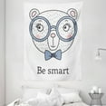 thumbnail image 1 of Funny Bear Tapestry, Hand Drawn Like Portrait with Glasses and a Bow Tie Be Smart Wording, Wall Hanging for Bedroom Living Room Dorm Decor, 60W X 80L Inches, Blush Ceil Blue White, by Ambesonne, 1 of 2