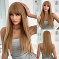 thumbnail image 1 of Pelucas sintéticas de color rubio claro para mujeres blancas, pelo largo y liso, marrón, Rubio, Cosplay, pelo Natural con flequillo, resistente al calor, 1 of 3