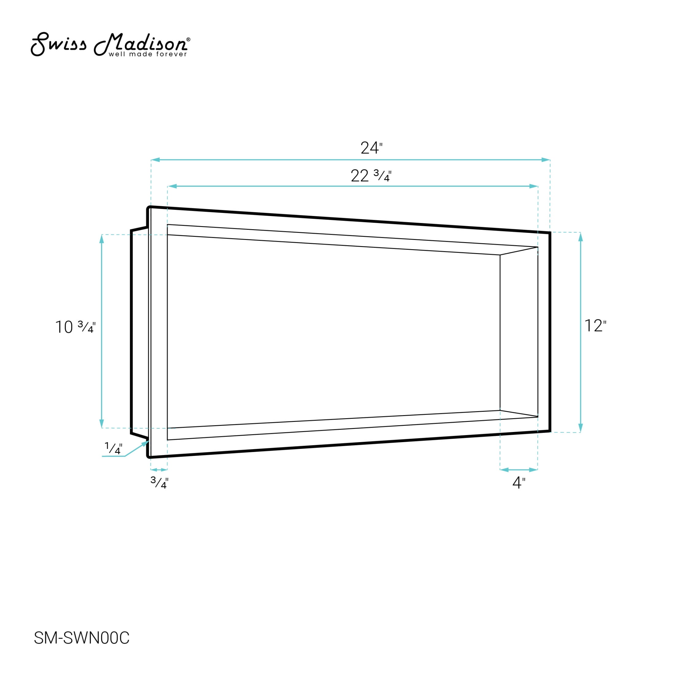 Voltaire 12" x 24" Stainless Steel Single Shelf Wall Niche in Polished Chrome