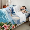 thumbnail image 4 of Manfei Scenic Heron Queen Sheet Sets for Girls Women, Mountain Lake Bed Set, Blue Pink Green 4pcs, 1 Flat Sheet, 1 Fitted Sheet and 2 Pillowcases, 4 of 6