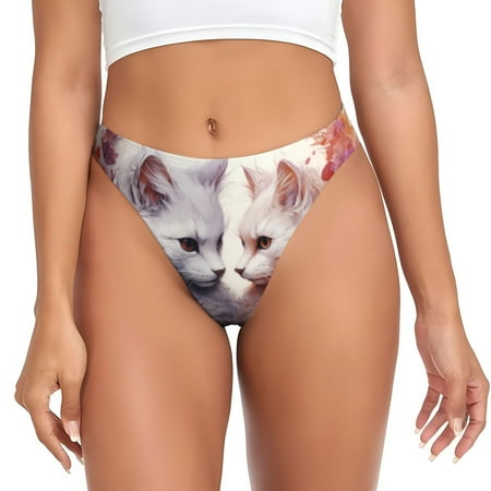 Sigee White Red Cat Couple for Women s G-String Panty  Low Rise  Soft Lace Perfect for Everyday Wear or Special Occasions-Large