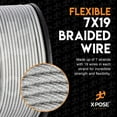 thumbnail image 4 of 7x19 Vinyl Coated Galvanized Steel Aircraft Cable Wire – 3/16” – 1/4” - 250' Reel - for Pulley System or Winch Loop - Marine Wire, Cable Railing, Deck Railing, Fencing - by Xpose Safety, 4 of 6