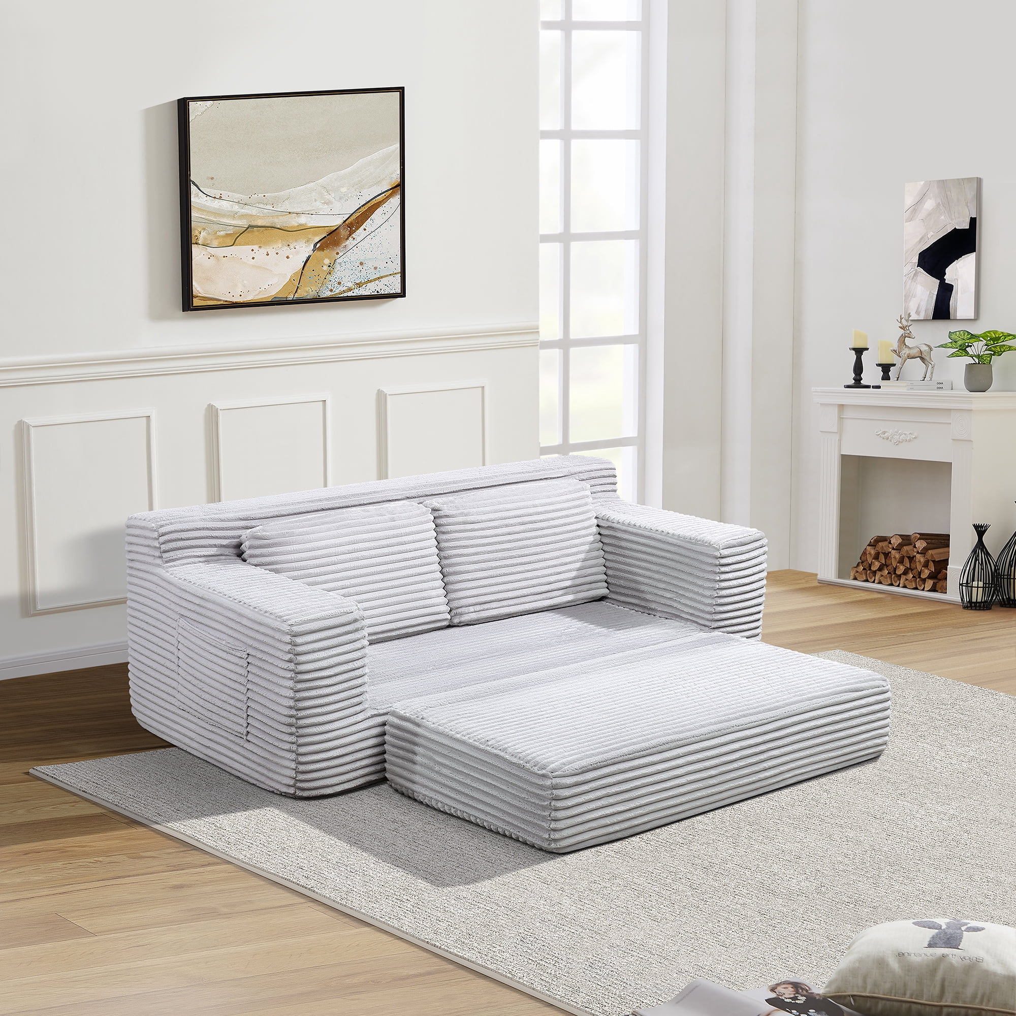 Corduroy Cloud Double Sofa, 2-in-1 Convertible Sofa Bed, Comfortable Boneless Double Sofa, Suitable for Living Room, Apartment, Small Space Grey