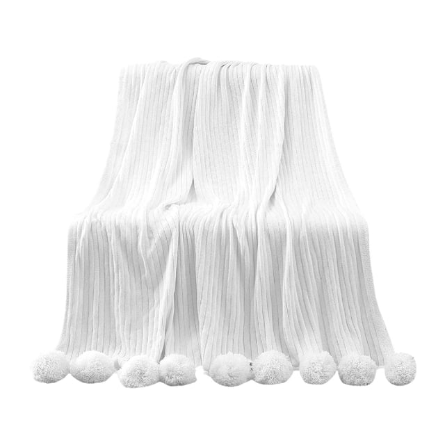 Manta de punto decorativa cálida y suave con borlas de 100 x 105 cm Blanco