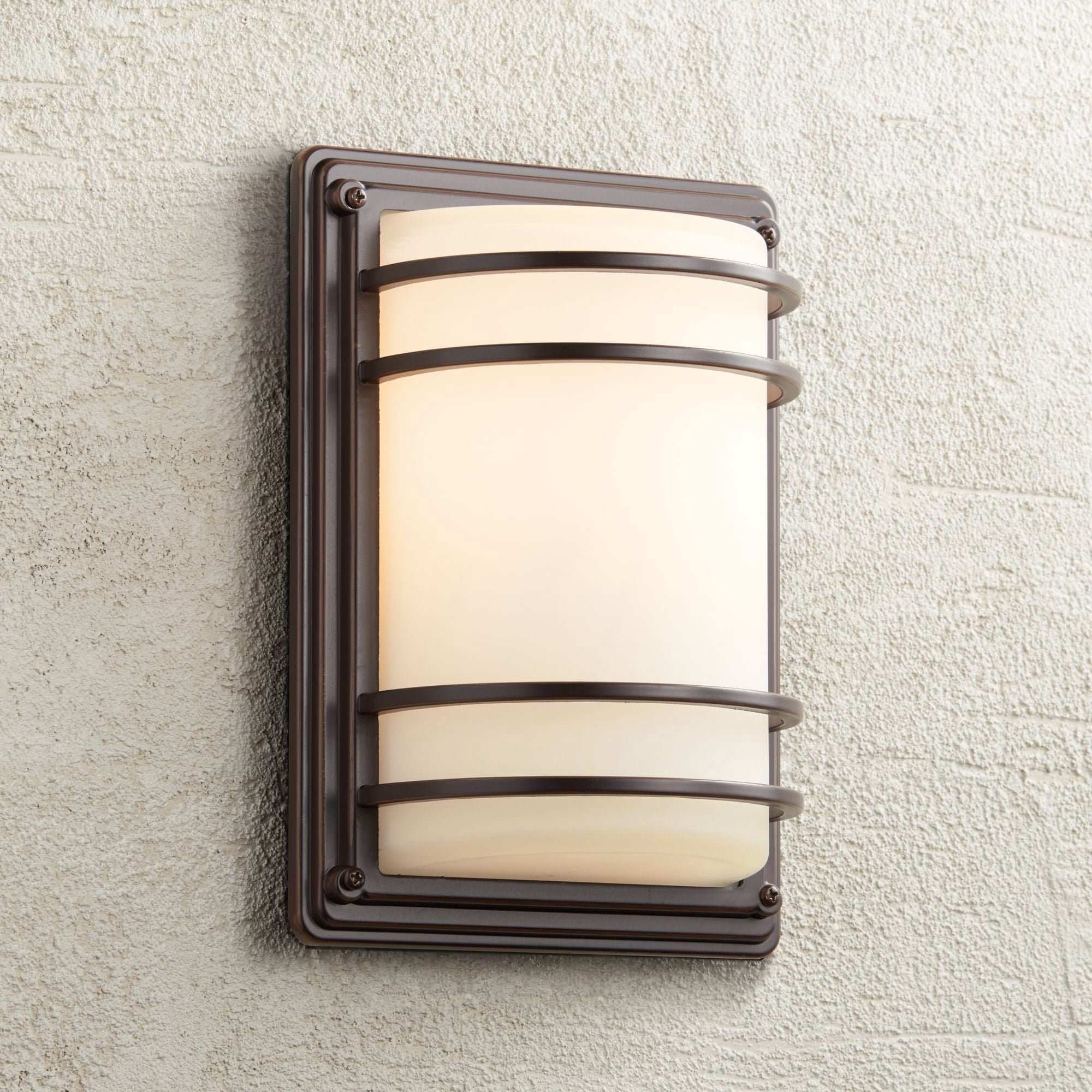 John Timberland Habitat Modern Outdoor Wall Light Fixtures Set of 2 Rubbed Bronze 11" Opal Glass for Post Exterior Barn Deck House Porch Yard Patio