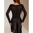 thumbnail image 7 of Qiopertar Women's Crop Tops Lace Long Sleeve Round Neck Sheer Blouse Elegant Dressy Party Cocktail Night Out Club Formal Evening Wedding Guest Slim Fitted Top, Black M, 7 of 7