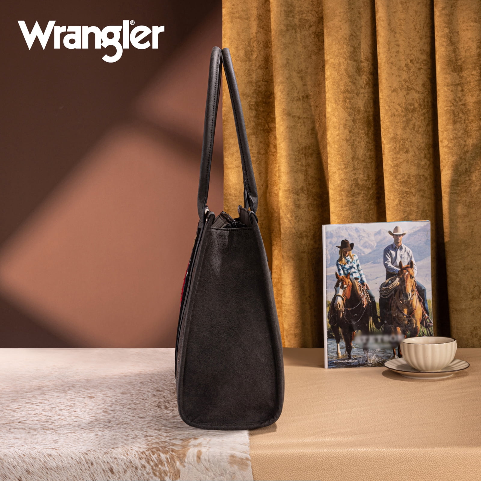 Wrangler Aztec Tote Bag for Women Western Shoulder Purse Top Handle Handbag Stylish and Functional Aztec Design， Black