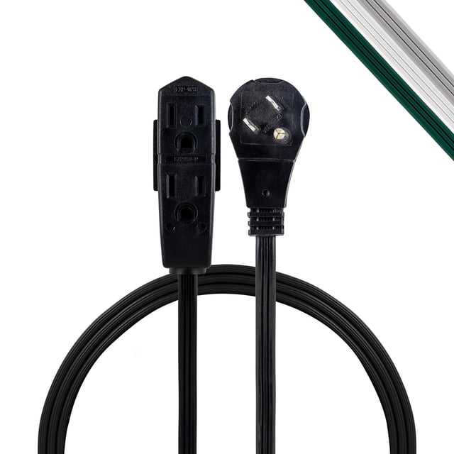 GE 69877 - Cable de extensión Plano de 3 tomacorrientes con múltiples tomacorrientes, Extensor de Sa