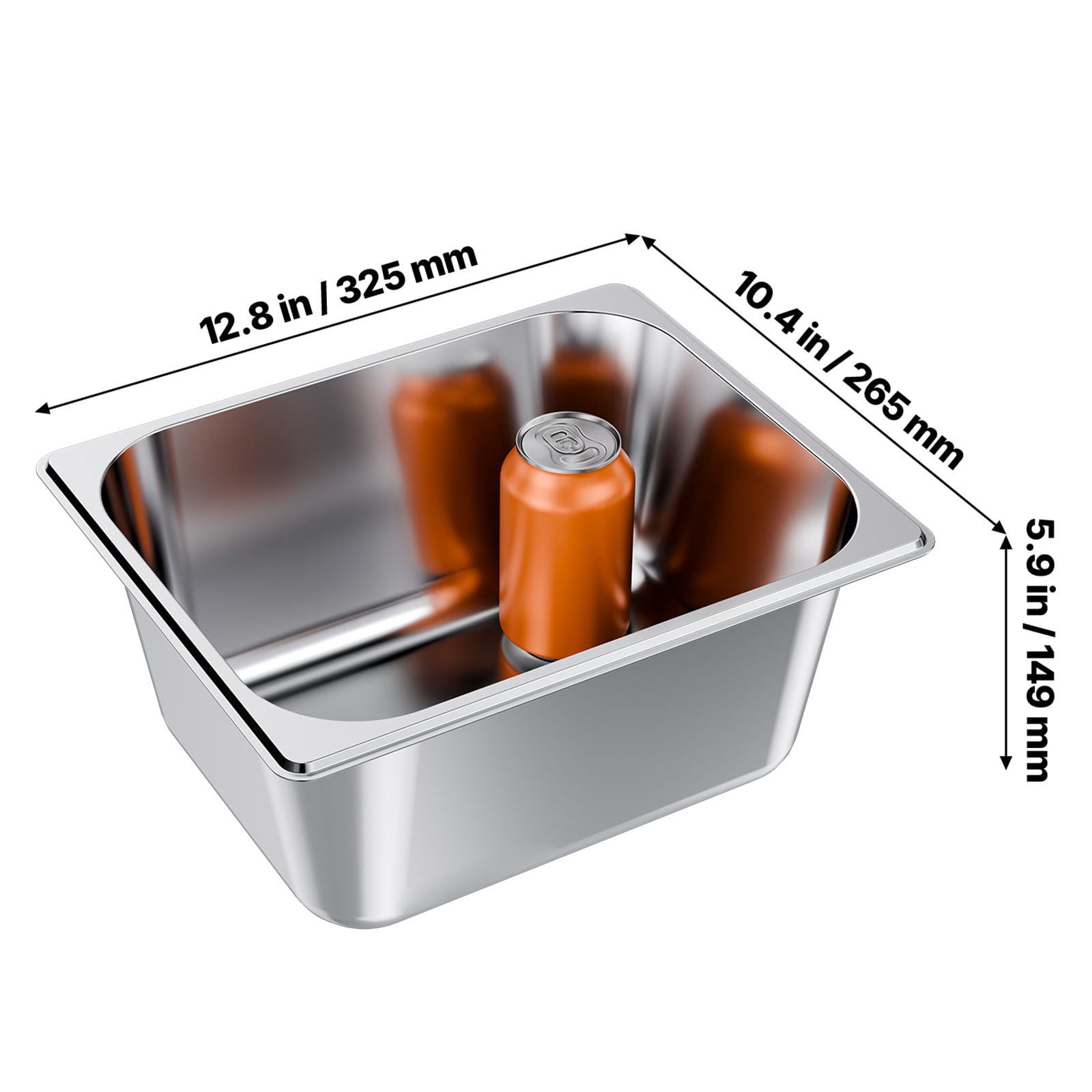 2-Pack 1/2 Size Stainless Steel Hotel Pans with Lids, 6 Inch Deep, 22-Gauge SS201, Temperature Range -40°F to 500°F, for Commercial Kitchens, Catering & Buffets