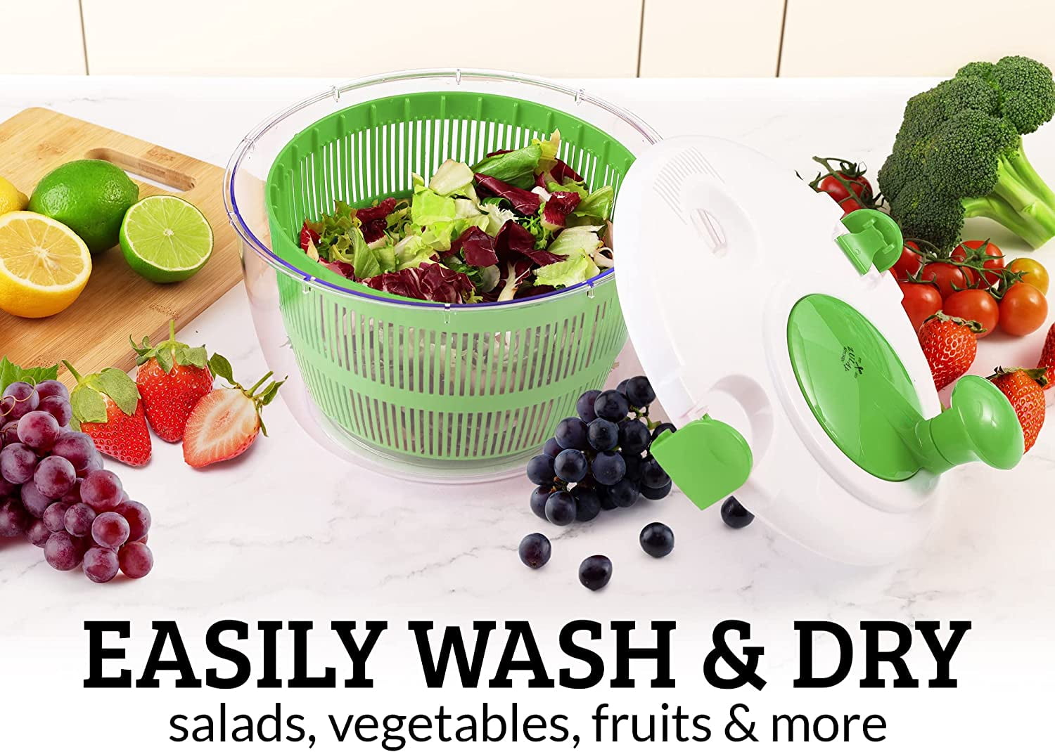 KelaJuan Salad Spinner, Manual Lettuce Dryer Vegetable Fruit Washer with  Crank Handle Locking Lid 