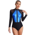 thumbnail image 3 of YIZYIF Womens Rhinestone Ballet Gymnastics Leotard Mesh Long Sleeve Dance Tumbling Bodysuit Royal Blue L, 3 of 7