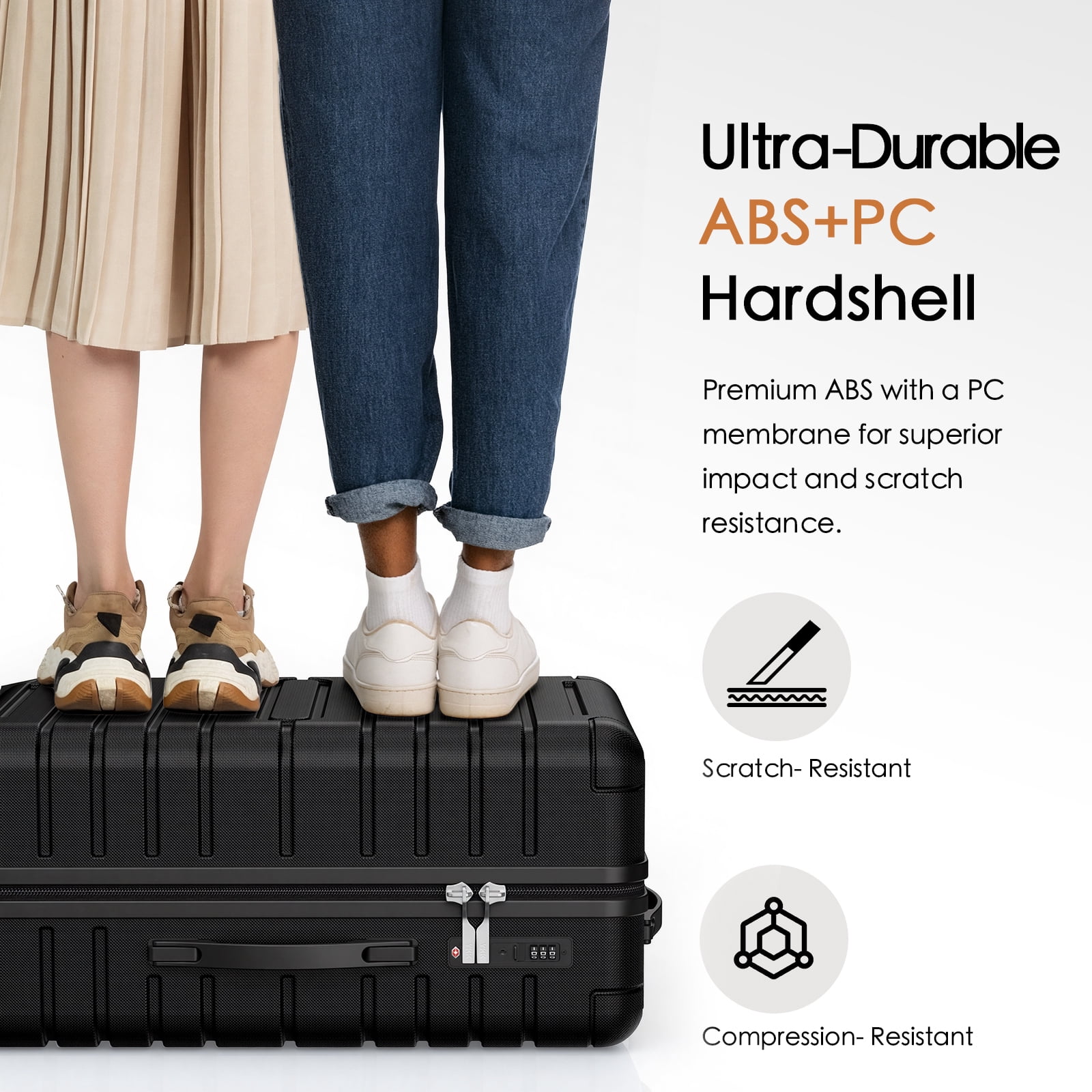 Vebreda 3 Piece Hardside Luggage Set with TSA Lock, 360° Spinner Wheels, Durable Lightweight Shell, Checked Suitcases (20”/24”/28”)