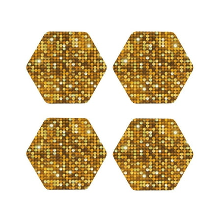 

Honeii Bright Shiny Golden Print Leather Coaster Set of 4 Ideal for Safeguarding Your Furniture from Drinks Spills and Effortless Cleanup-Hexagon